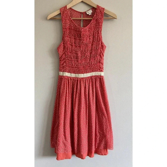 Anthropolgie 9-H15 STCL Dress Red Cream Dot Size Extra Small XS - Picture 1 of 5